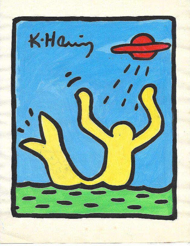 Signed KEITH HARING Mixed Media on Paper: Signed KEITH HARING Mixed Media on Paper. Approx Size: 11 3/4 x 8 1/2 inches. Provenance: NY Collector.Sold as is to the manner or style of the artist, Good Condition, See photos