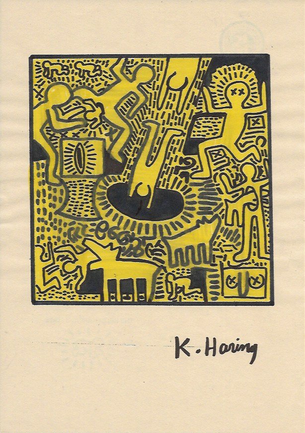 Keith Haring Mixed Media on Paper: Keith Haring Mixed Media on Paper. Approx Size: 11 1/2 x 9 inches. Provenance: NY Collector.Sold as is in the manner or style of the artist. Good Condition. See photos.