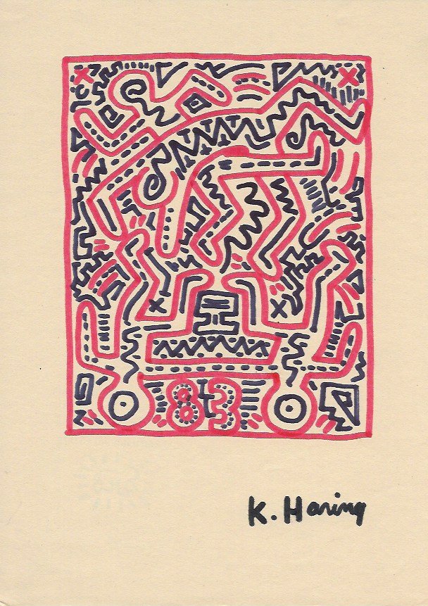 Keith Haring Mixed Media on Paper: Keith Haring Mixed Media on Paper. Approx Size: 11 1/2 x 9 inches. Provenance: NY Collector.Sold as is in the manner or style of the artist. Good Condition. See photos.