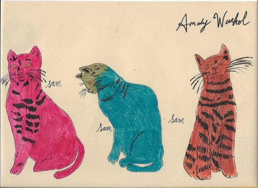 Signed Andy Warhol Mixed Media on Paper: Signed Andy Warhol Mixed Media on Paper. Approx Size: 11 3/4 x 8 1/2 inches. Provenance: NY Collector.Sold as is to the manner or style of the artist, Good Condition, See photos