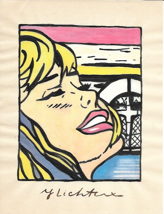 The Style of Roy Lichtenstein drawing on Paper. (1 of 2)