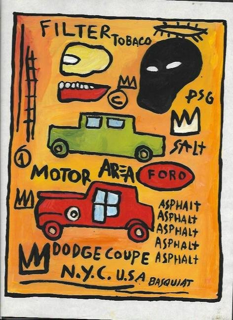 Jean Michel Basquiat Mixed Media Drawing on Paper.: Jean Michel Basquiat Mixed Media Drawing on Paper. Aprox size 8 x 13 Inches. provenance NY Collection. it doesnt have any documentation or cerfication, Sold as is to the manner or style of the artist,