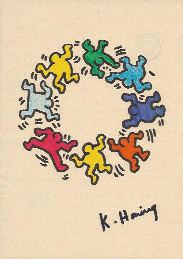 Keith Haring (American, 1958 -1990) - Mixed Media: Keith Haring (American, 1958 -1990) - Mixed Media Drawing acrylic and marker illustration on Paper signed. is executed in the contemporary, street art style of Keith Haring (American, 1958-1990) The p