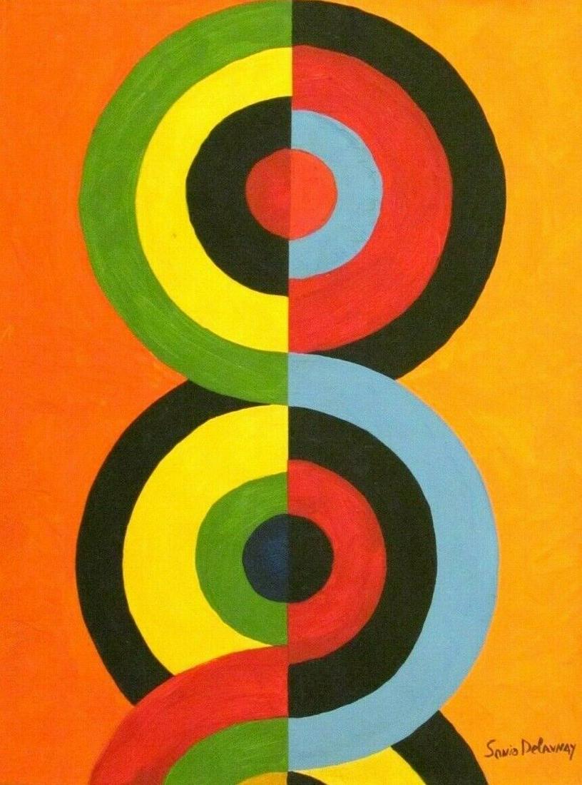 Abstract Canvas Signed Sonia D, Modern Old 20th Century: Abstract Canvas Signed Sonia Delaunay, Modern Old 20th Century ArtGood condition, no losses, needs stretching. No COA, no supporting papers, sold in the manner of style of Artist . Size: 20 x 16.Good 
