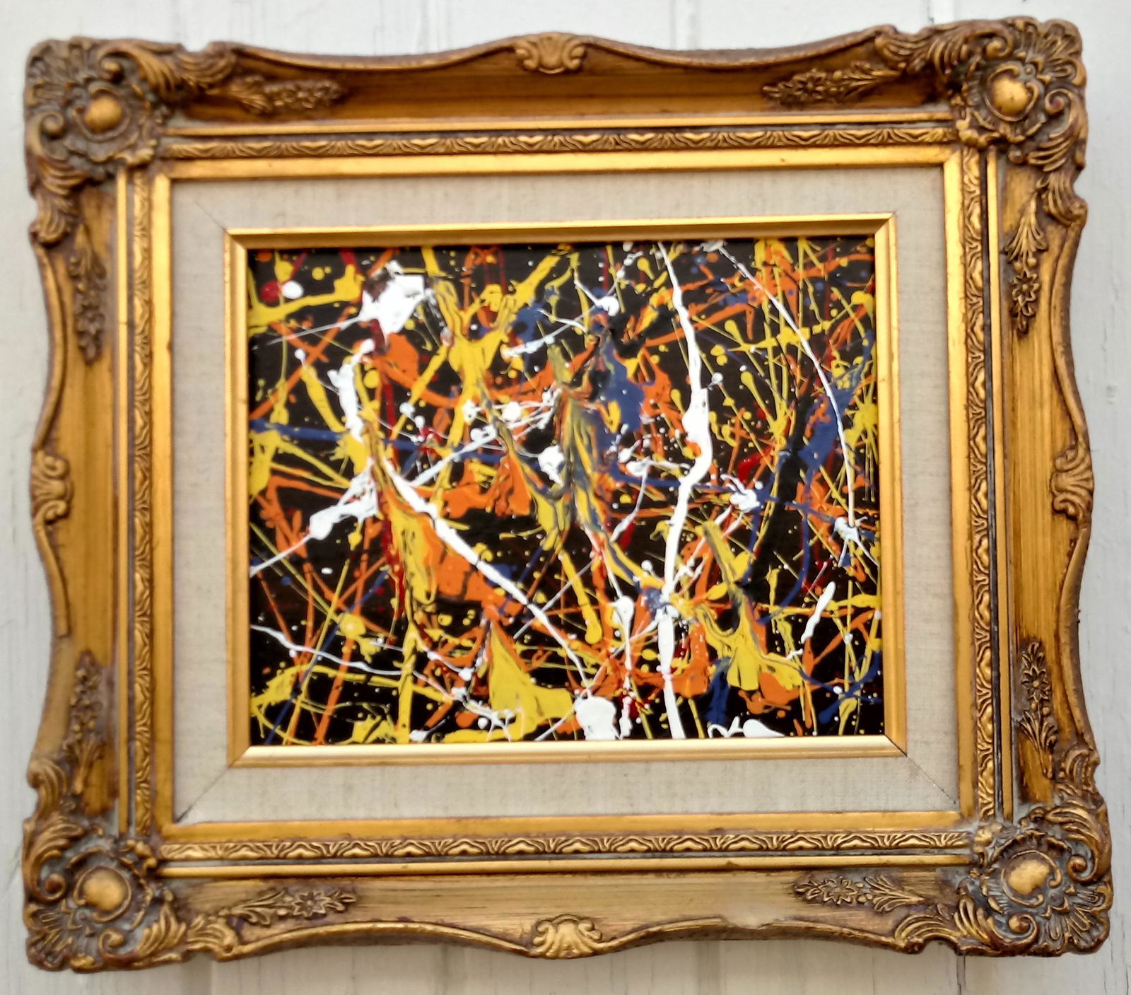 Jackson Pollock Abstract Painting on canvas -Approx: Jackson Pollock Abstract Painting on canvas -Approx Painting Size: 24 x 36 Inches. Frame size:42 x 30. Painting is done in the modern, abstract expressionist style for which Pollock is known. It is be