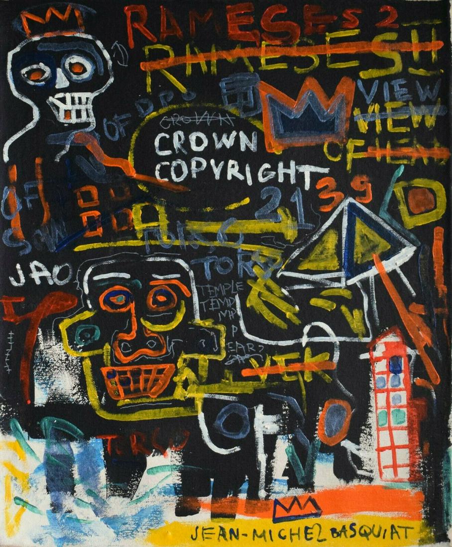 Abstract Canvas Signed Jean-Michel Basquiat: Abstract Canvas Signed Jean-Michel Basquiat, Modern Old 20th Century Art , no losses, needs stretching. No COA, no supporting papers, sold in the manner of style of Artist . Size: 20 x 16 .Good condit