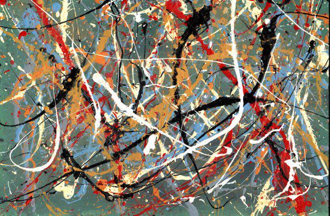 Jackson Pollock Abstract Painting: Jackson Pollock Abstract Painting on Thick paper Size: 15 x 11 Inches. Painting is done in the modern, abstract expressionist style for which Pollock is known. It is being sold in the manner or style