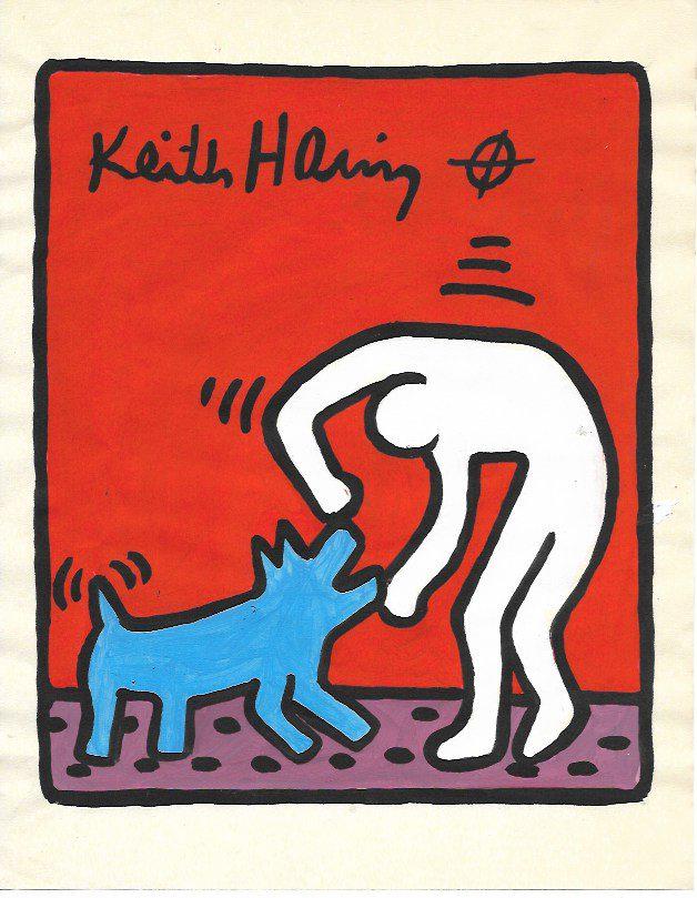 Keith Haring (American, 1958 -1990) - Mixed Media: Keith Haring (American, 1958 -1990) - Mixed Media Drawing acrylic and marker illustration on Paper signed. is executed in the contemporary, street art style of Keith Haring (American, 1958-1990) The p