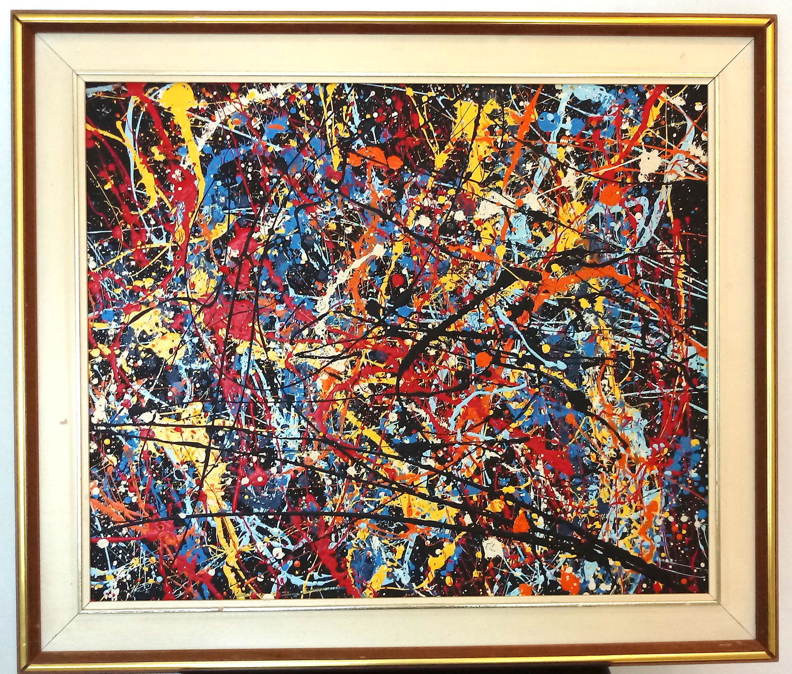 Jackson Pollock Abstract Painting on Canvas: Jackson Pollock Abstract Painting on Canvas -Approx Painting Size: 24 x 20 Inches. Approx Frame Size: 29 x 25 inches . NY Collector. Painting is done in the modern, abstract expressionist style for wh