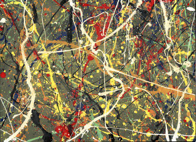 Jackson Pollock Abstract Painting on Thick paper: Jackson Pollock Abstract Painting on Thick paper Size: 15 x 11 Inches. Painting is done in the modern, abstract expressionist style for which Pollock is known. It is being sold in the manner or style 