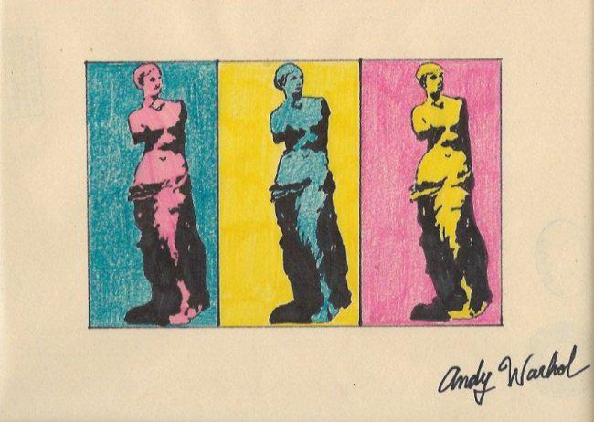 Signed Andy Warhol Mixed Media on Paper: Signed Andy Warhol Mixed Media on Paper. Approx Size: 11 3/4 x 8 1/2 inches. Provenance: NY Collector.Sold as is to the manner or style of the artist, Good Condition, See photos