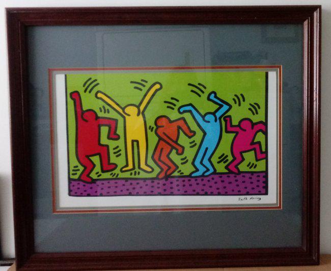 Keith Haring (American, 1958 -1990) - Mixed Media: Keith Haring (American, 1958 -1990) - Mixed Media Drawing acrylic and marker illustration on Paper signed. is executed in the contemporary, street art style of Keith Haring (American, 1958-1990) The p