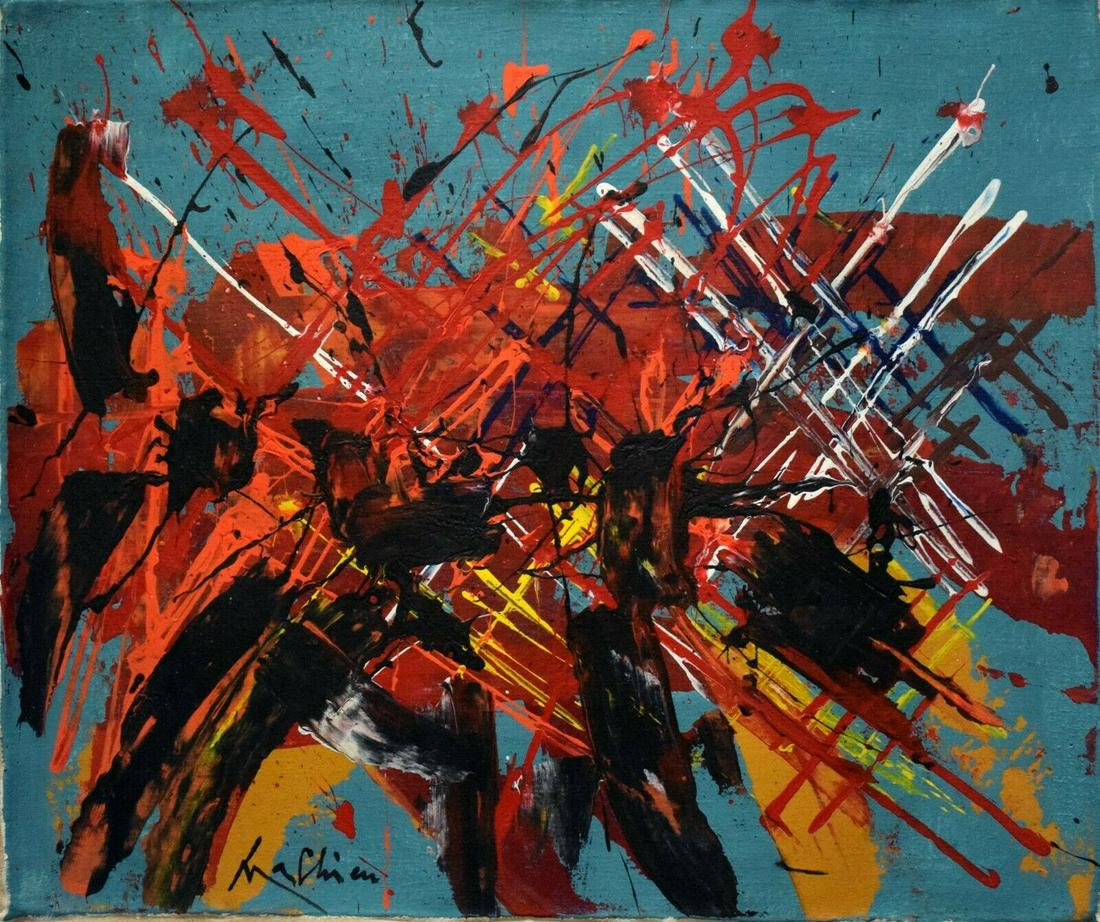 Mathieu Modern art 20th century: Mathieu Modern art 20th century abstract painting on Canvas Size: 22 by 18 inches,signed. Good condition,needs stretching. No COA,no supporting papers,sold in the manner of.See photo. Good condition.