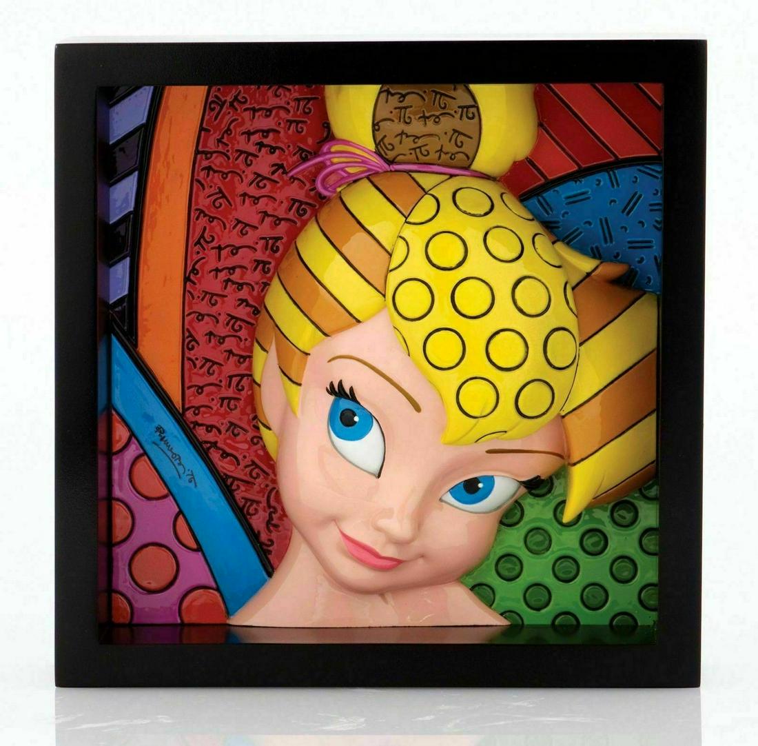 Disney Romero Britto Tinker Bell. The 3-D: Disney Romero Britto exquisite piece by Disney and Artist Romero Britto titled ÃƒÂ‚Ã‚Â“Tinker BellÃƒÂ‚Ã‚Â”. This is a beautifully detailed Pop Art Block with a close up of Tinker