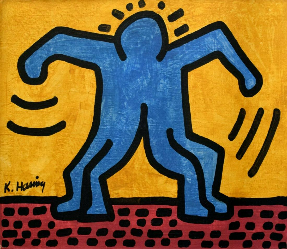 K. Haring Modern art 20th century: after K. Haring Modern art 20th century abstract painting on Canvas Size: 20 by 16 inches,signed. Good condition,needs stretching. No COA,no supporting papers,sold in the manner of.See photo. Good con