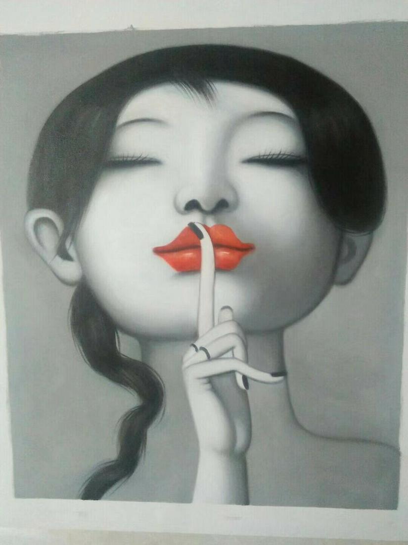 Modern Oil Painting on Canvas Big eyes Lady: Modern Oil Painting on Canvas Big eyes Lady. Good Condition, See photos. unstretched canvas Size: 24 x 20 inches. We pack & Ship for you. We take care of the shipping services in house