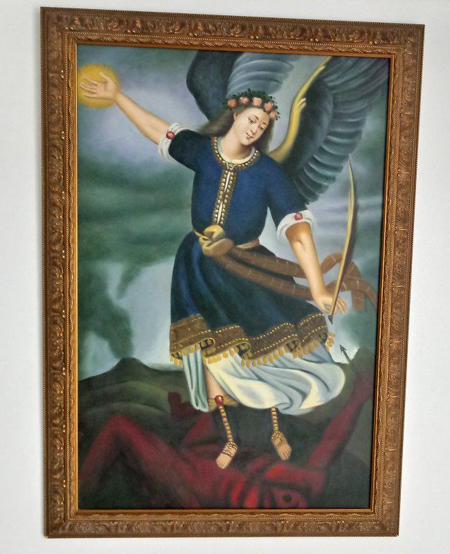 Religious - Colonial Painting on Canvas Painting: Religious - Colonial Painting on Canvas Painting. Size: 24 X 36 inches approx.Wood Frame size:29 x 41 The Cusco School is a Roman Catholic artistic tradition based in Cusco, Peru during the Colonial p
