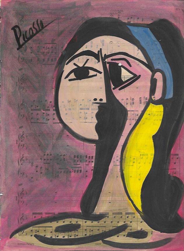 Pablo Picasso Mixed Media Drawing on Paper Music Notes (1 of 2)