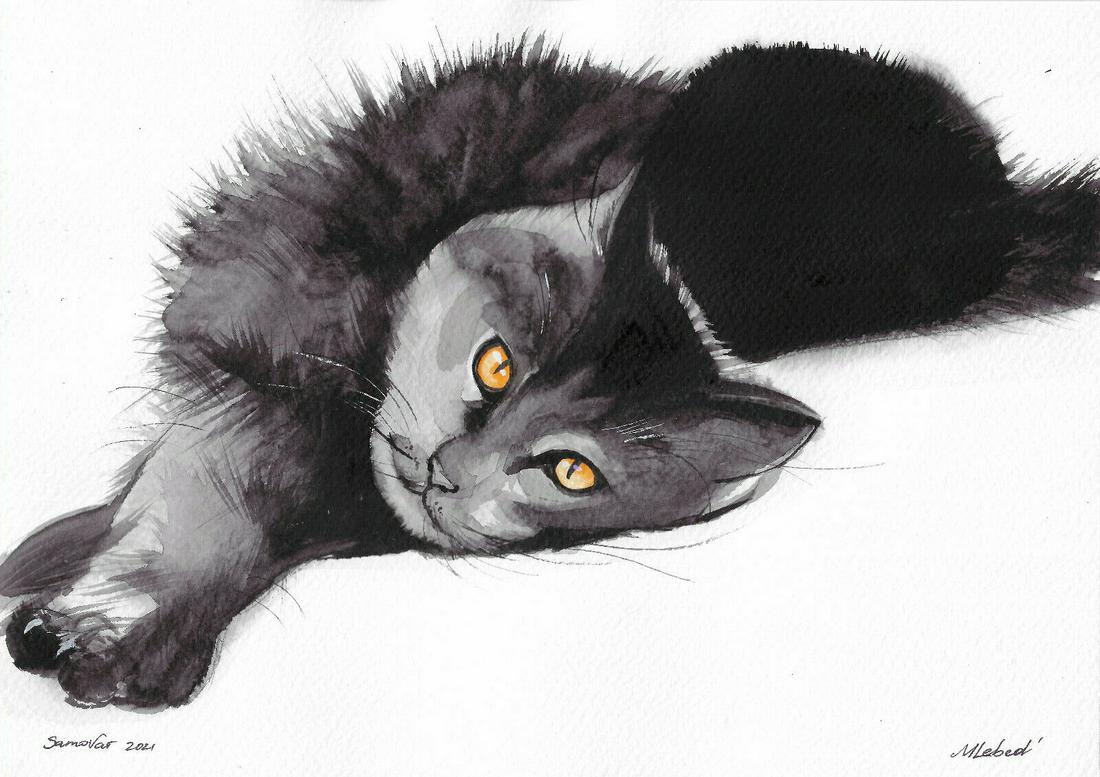 original painting modern watercolor animal cat (1 of 1)