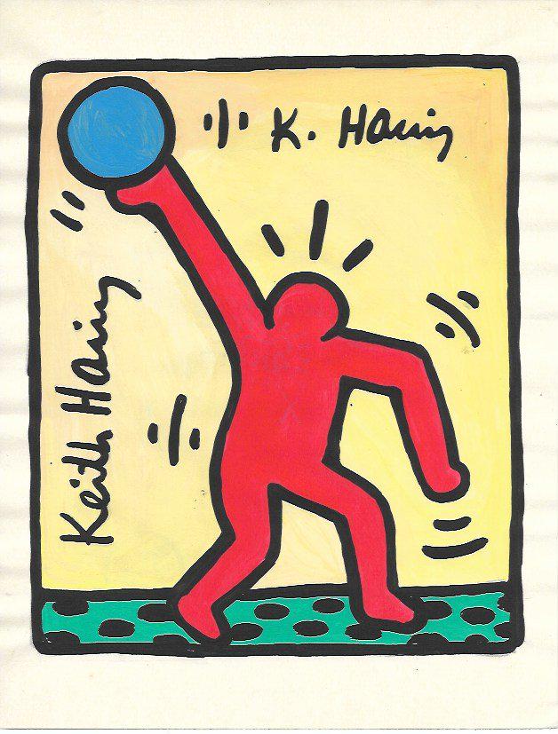 Keith Haring (American, 1958 -1990) - Mixed Media: Keith Haring (American, 1958 -1990) - Mixed Media Drawing acrylic and marker illustration on Paper signed. is executed in the contemporary, street art style of Keith Haring (American, 1958-1990) The p