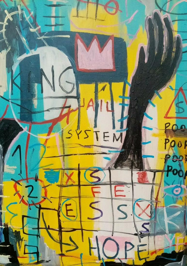 JEAN-MICHEL BASQUIAT ACRYLIC ON CANVAS 1983: JEAN-MICHEL BASQUIAT ACRYLIC ON CANVAS 1983. untitledMedium: Acrylic on canvas. Size: 32 '' x 24.It is being sold in the manner or style of the artist after. Provenance NY Collector. We pack and ship 