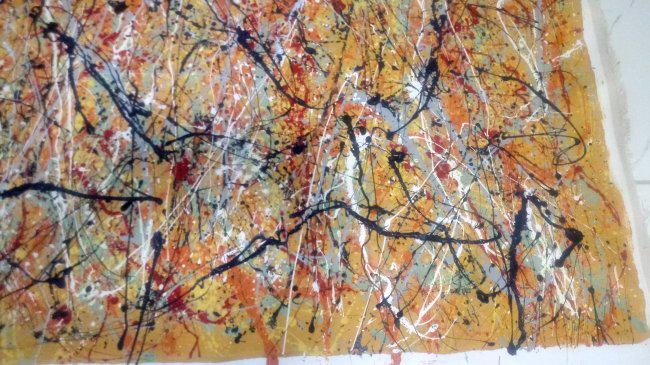 XXL Jackson Pollock Abstract Painting on Canvas: XXL Jackson Pollock Abstract Painting on Canvas . Stamped on Reverso.Painting Size: 36 x 60 inches. It is being sold in the manner or style of the artist after, Painting is not stretch Item will be sh