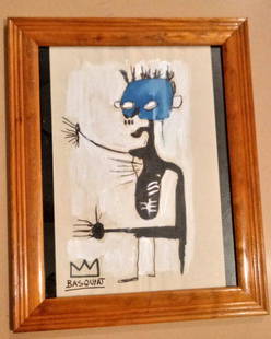 JMB SIGNED - BASQUIAT - Drawing /Framed: JMB SIGNED -BASQUIAT - Drawing /Framed. Stamp On Verso. Ready to Hang. Size: 12 1/2 x 15 1/2. Good Condition. Sold as is in The style of Artist . Provenance: Private Collector - NY .We Offer Packing