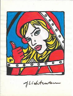 The Style of Roy Lichtenstein drawing on Paper.: The Style of Roy Lichtenstein drawing on Paper.Size 11 1/2 x 8. Unframed. Provenance: Private Collector, NY. No Coa. Roy Fox Lichtenstein (October 27, 1923 - September 29, 1997) was an American pop