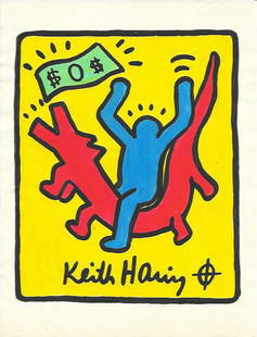 KEITH HARING Mixed Media on Paper: KEITH HARING Mixed Media on Paper. Approx Size: 11 3/4 x 8 1/2 inches. Provenance: NY Collector.Sold as is to the manner or style of the artist, Good Condition, See photos