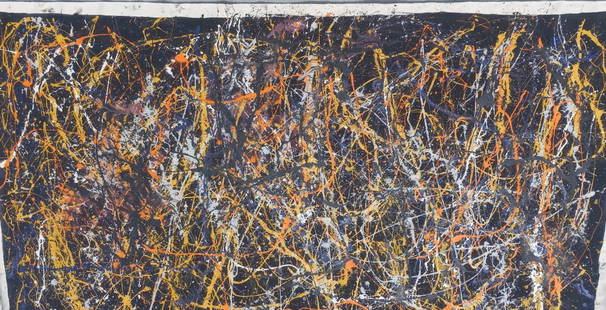 XXL Jackson Pollock Abstract Painting on Canvas: XXL Jackson Pollock Abstract Painting on Canvas . Stamped on Reverso.Painting Size: 36 x 60 inches. It is being sold in the manner or style of the artist after, Painting is not stretch Item will be