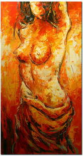 Female Nude Impressionist Portrait Oil Painting: Female Nude Impressionist Portrait Oil Painting On Canvas. Sixe: 16 x 32. . Provenance: NY Collector. NO documents or Authenticity. Sold as is.