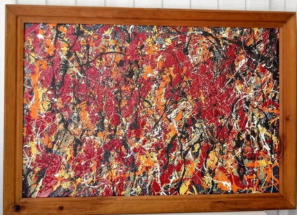 XXL JACKSON POLLOCK,ABSTRACT MODERNIST PAINTING: XL Jackson Pollock Abstract Painting on Canvas. Frame Size: 28 x 40 inches. Painting size: 36 x 24 inches The painting is from a Private NY Collector. NO Certificate of Authenticity, providence, or