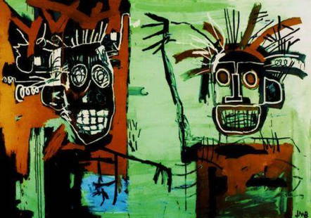 Jean Micheal Basquiat Print on Canvas: Jean Micheal Basquiat Two Heads Print on Canvas.In the Style Of. Canvas Size: 28 x 28 inches. Good Condition. We pack & Ship for you. We take care of the shipping services in house. This painting