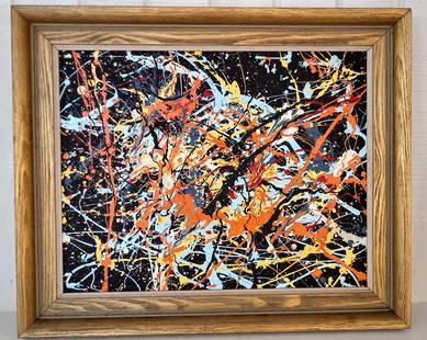 XL Jackson Pollock Abstract Painting on Cardboard: XL Jackson Pollock Abstract Painting on Cardboard. Frame Size: 24 x 22 inches. Painting size:19 x 15 1/2 The painting is from a Private NY Collector. No Certificate of Authenticity, providence, or