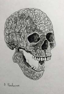 Drawn Pen Ink skull drawn with ink: Drawn Pen Ink skull drawn with ink Certification From Artist Size: 8 x 11 inches. Provenance: NY Collector. Good Condition, See photos.