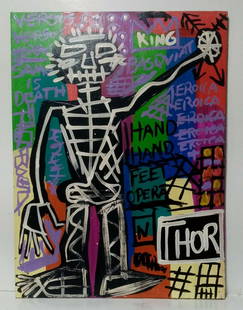 JEAN-MICHEL BASQUIAT ACRYLIC ON CANVAS 1983: JEAN-MICHEL BASQUIAT ACRYLIC ON CANVAS 1983. untitledMedium: Acrylic on canvas. Size: 32 '' x 24.It is being sold in the manner or style of the artist after. Provenance NY Collector. We pack and ship