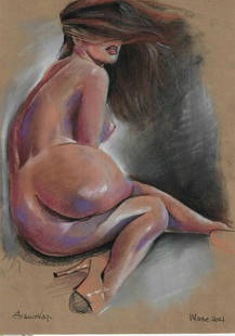 Original Drawing female nude realism sketch: Original Drawing female nude realism sketch. size: 11 x 8. NOT a print Material:Pastel on Paper:290 g|m2.The Painting is sold unframed and without COA.Artist's signature is on the front side. Good