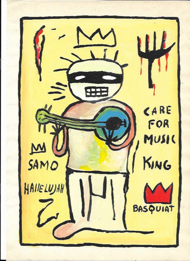 Jean Michel Basquiat Mixed Media Drawing on Paper.: Jean Michel Basquiat Mixed Media Drawing on Paper. Aprox size 8 x 13 Inches.No documentation or cerfication, Sold as is to the manner or style of the artist, Good Condition, See photos.