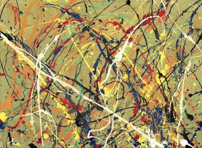Jackson Pollock Abstract Painting on Thick paper: Jackson Pollock Abstract Painting on Thick paper Size: 15 x 11 Inches. Painting is done in the modern, abstract expressionist style for which Pollock is known. It is being sold in the manner or style