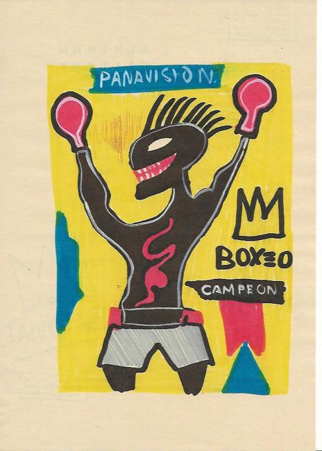 Jean Michel Basquiat Mixed Media Drawing on Paper.: Jean Michel Basquiat Mixed Media Drawing on Paper. Aprox size 8 x 13 Inches. provenance NY Collection. it doesnt have any documentation or cerfication, Sold as is to the manner or style of the artist,