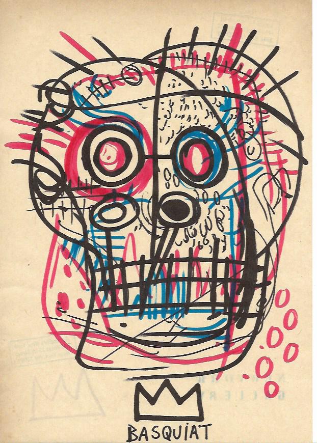Jean Michel Basquiat Mixed Media Drawing on Paper.: Jean Michel Basquiat Mixed Media Drawing on Paper. Aprox size 8 x 13 Inches. provenance NY Collection. it doesnt have any documentation or cerfication, Sold as is to the manner or style of the artist,