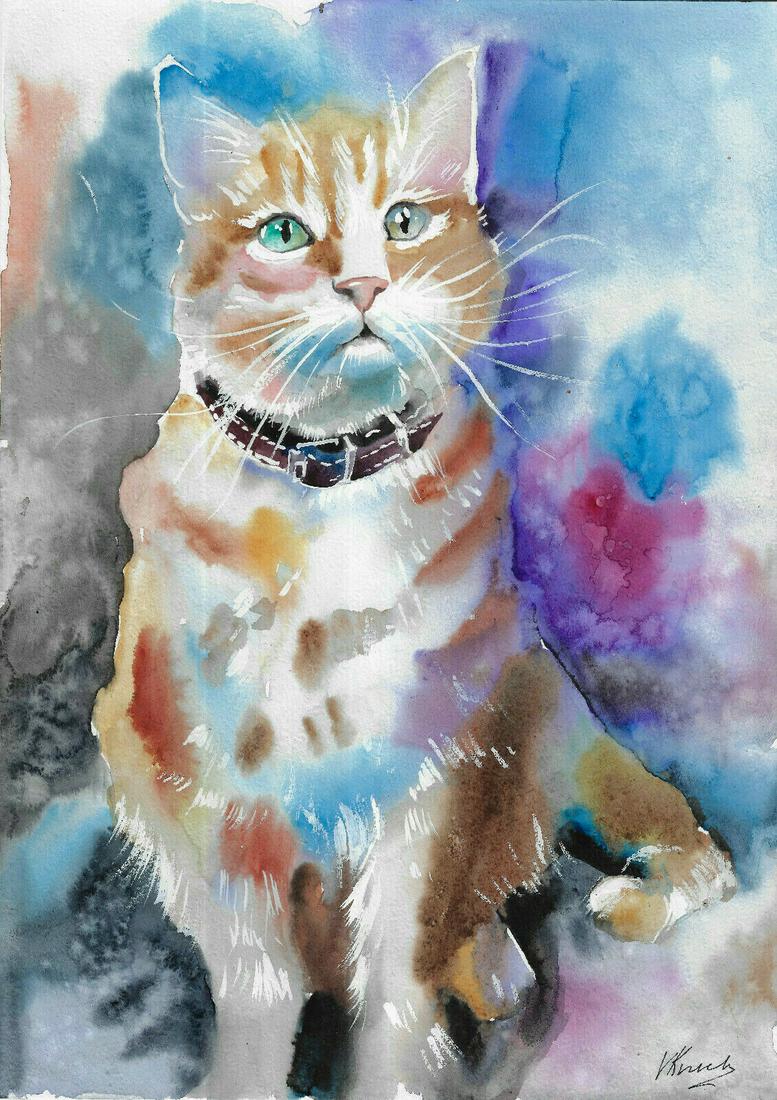 original painting modern watercolor animal cat (1 of 1)