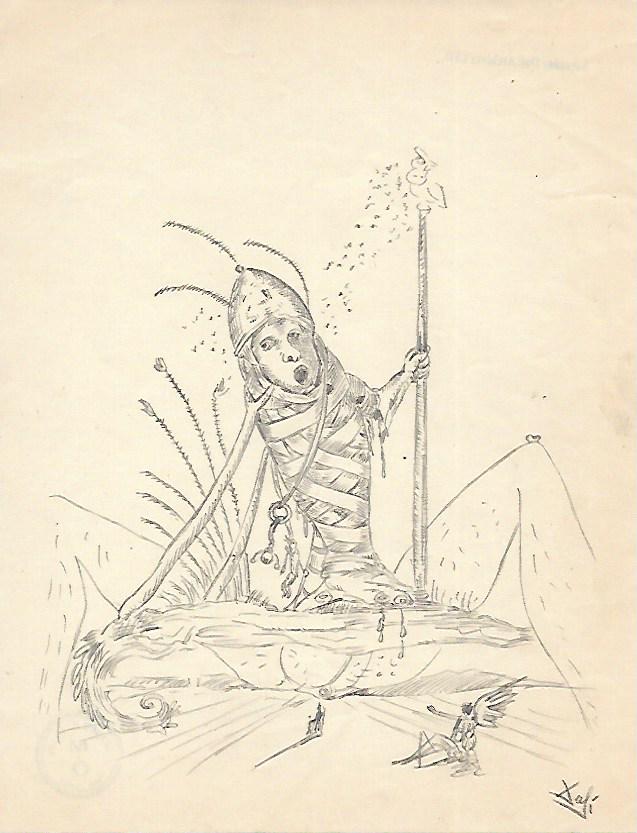 Salvador Dali Pencil Drawing on Paper (1 of 2)