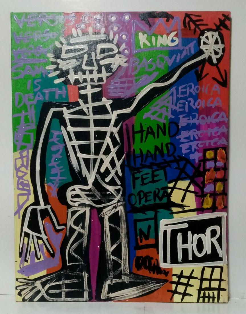 JEAN-MICHEL BASQUIAT ACRYLIC ON CANVAS 1983: JEAN-MICHEL BASQUIAT ACRYLIC ON CANVAS 1983. untitledMedium: Acrylic on canvas. Size: 32 '' x 24.It is being sold in the manner or style of the artist after. Provenance NY Collector. We pack and ship 