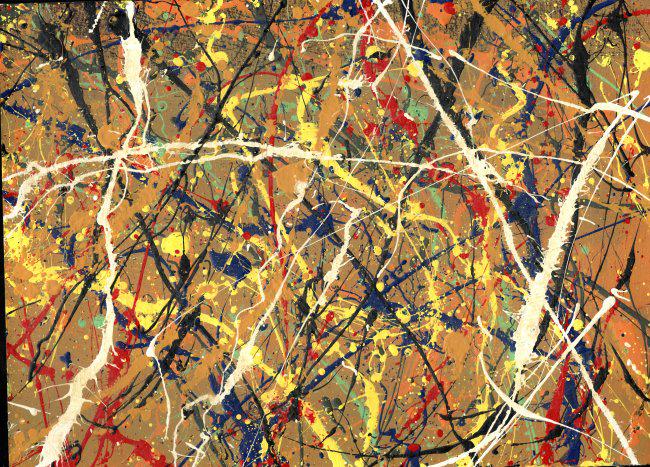 Jackson Pollock Abstract Painting on Thick paper: Jackson Pollock Abstract Painting on Thick paper Size: 15 x 11 Inches. Painting is done in the modern, abstract expressionist style for which Pollock is known. It is being sold in the manner or style