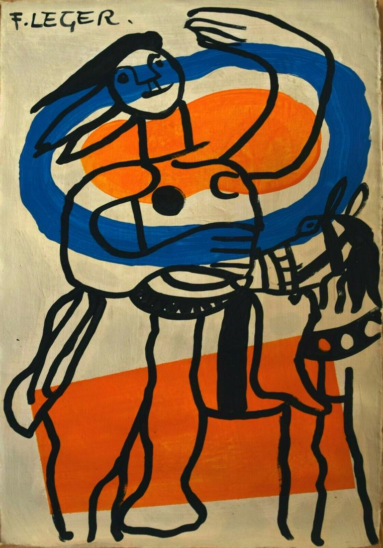 Signed F. Leger Modern Old 20th Century: Signed F. Leger Modern Old 20th Century Art oil Painting on Canvas Signed Modern Art. Sold in the style of Artist. Approx size: 23 x 14. No documentation or COA. Sold as is. Good Condition