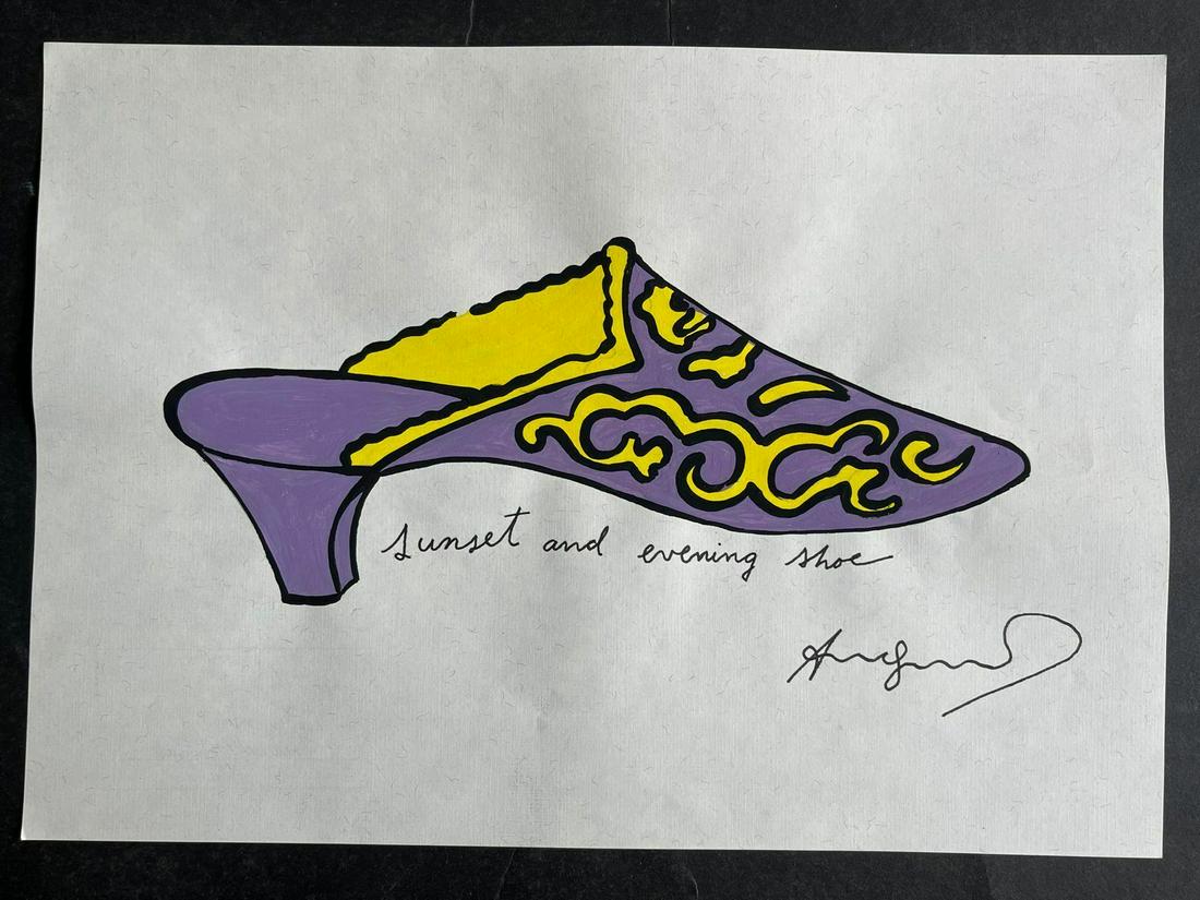 Andy Warhol drawing on paper signed and stamped: Andy Warhol drawing on paper signed and stamped mixed media Size: 7 x 13.It is being sold in the manner or style of the artist after. Provenance NY Collector. We pack and ship for you. Good Condition