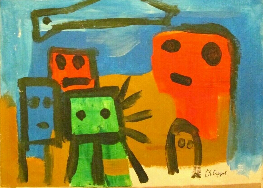 Signed after Karel Appel 20th Century Modern Painting: Signed after Karel Appel 20th Century Modern Painting on Canvas.Approx Painting Size: 21 x 18 inches. No coa, no supporting papers, sold in the manner of, as is. Good condition. See Photos