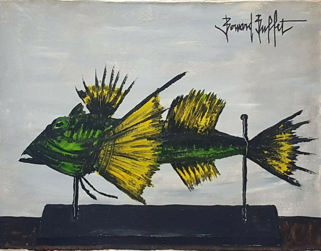 Bernard Buffet Modern art 20th century: Bernard Buffet Modern art 20th century abstract painting on Canvas Size: 21 by 15 inches,signed. Good condition,needs stretching. No COA,no supporting papers,sold in the manner of Artist.See photo. Go