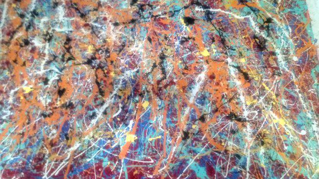 XXL Jackson Pollock Abstract Painting on Canvas: XXL Jackson Pollock Abstract Painting on Canvas . Stamped on Reverso.Painting Size: 36 x 60 inches. It is being sold in the manner or style of the artist after, Painting is not stretch Item will be sh